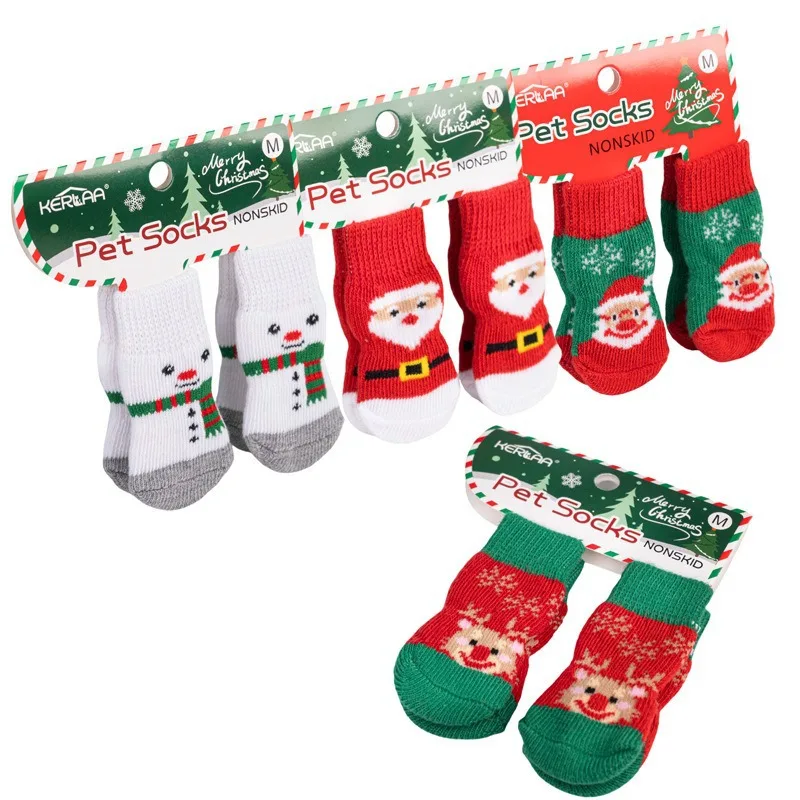 Holiday-themed Christmas pet socks for dogs with anti-slip properties. Elastic dog socks with PVC adhesive inner sole. - Image 4