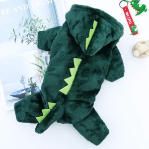 Halloween Christmas Pet Costumes for Cats Dogs - Warm Dinosaur Plush Outfits, Funny Party Cosplay Wardrobe